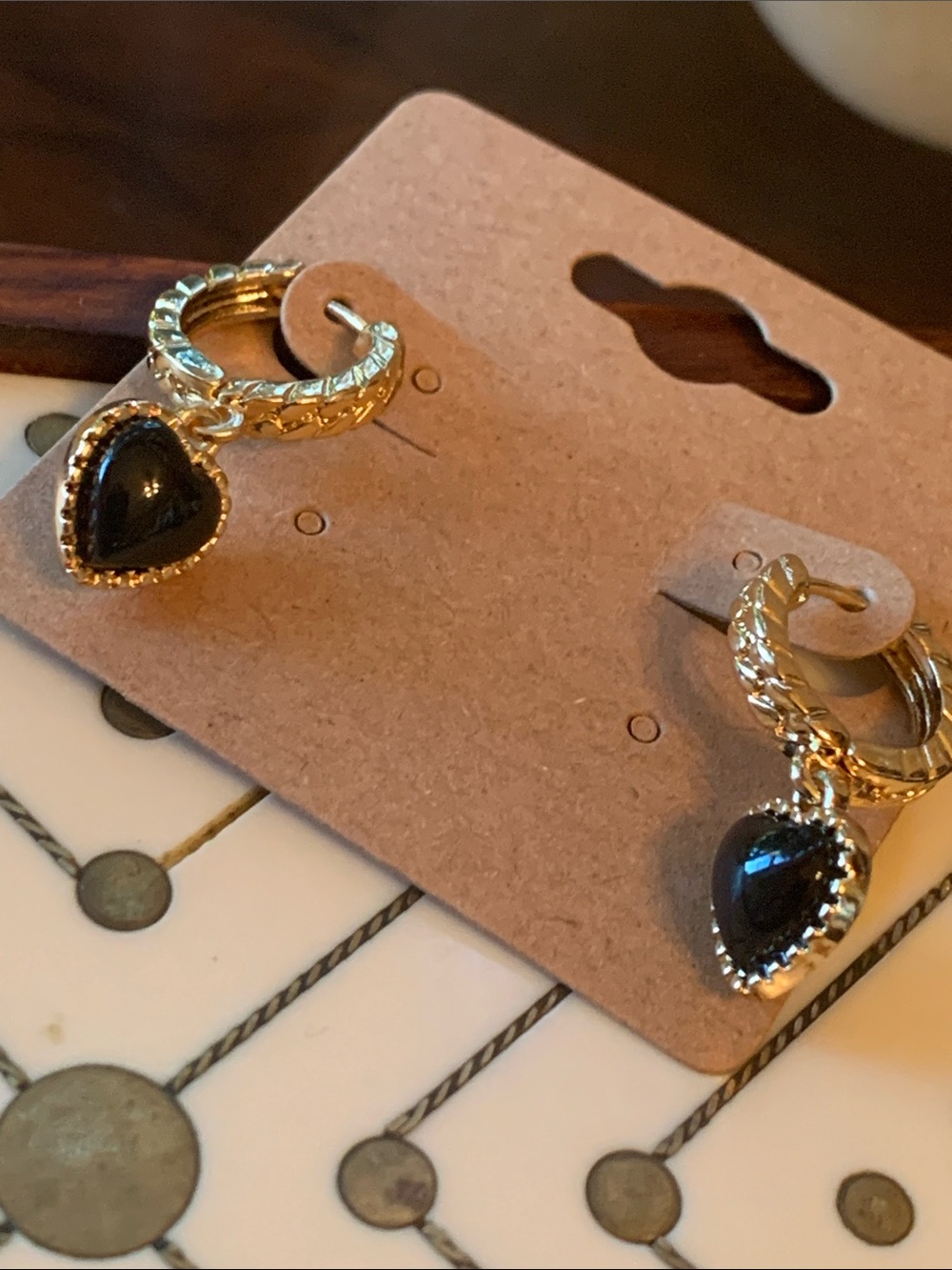 Black and Gold Heart Hoop Earrings